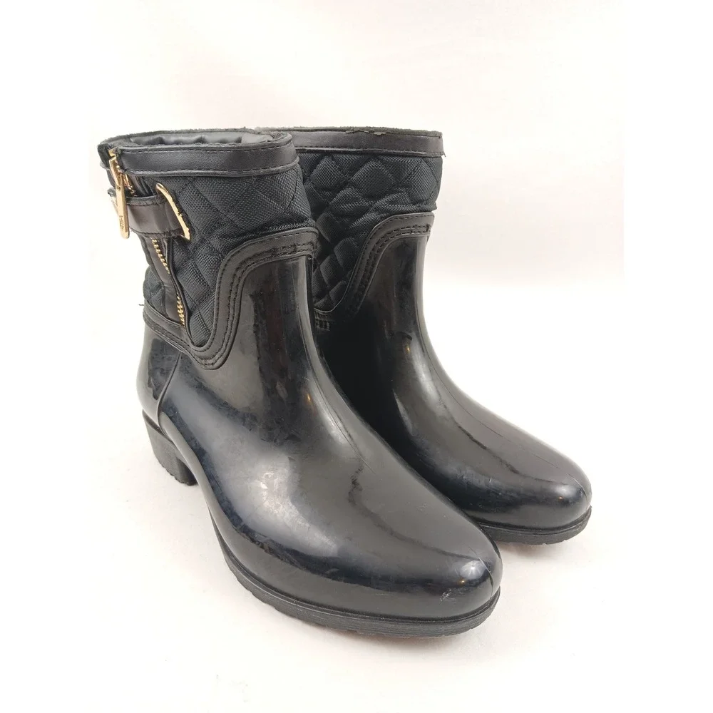 Tommy Hilfiger Francie Black Quilted Rain Boots Ankle‎ Booties Size 6M